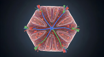 detailed human liver lobule microscopic anatomy illustration