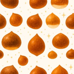 Chestnut seamless pattern featuring various sizes of chestnuts in warm brown tones against light background, creating cozy and inviting atmosphere