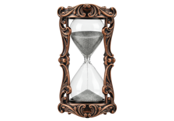 Isolated hourglass with sand timer in ornate vintage bronze frame time concept