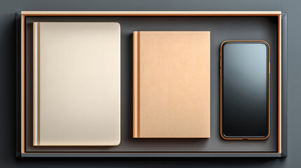 Modern minimalist desk setup with premium notebooks and smartphone for professional productivity and planning