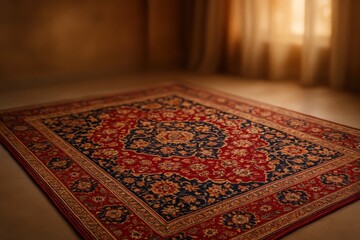Ornate persian rug covering empty room floor