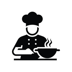Chef Preparing Steaming Dish Icon Illustration, Black Silhouette On White Background For Culinary Design