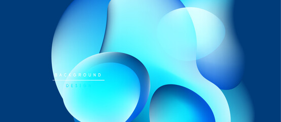 Abstract fluid shapes, blue tones dominate. Modern design, smooth gradients create depth, visual harmony present.