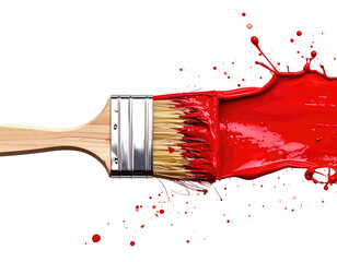 Paintbrush with vibrant red paint splashing outward