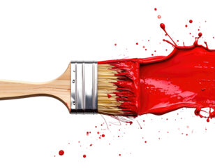 Paintbrush with vibrant red paint splashing outward