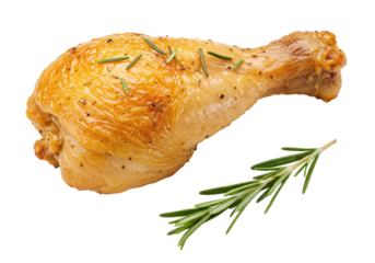 Isolated chicken leg quarter oven roasted with rosemary, a savory, tempting meal element
