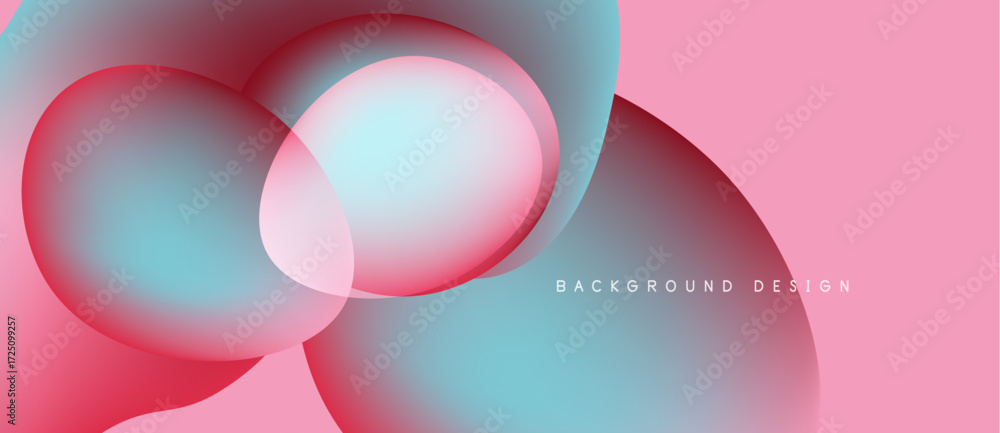 Poster abstract fluid shapes overlap, creating vibrant pinks, blues. gradient colors blend smoothly, modern