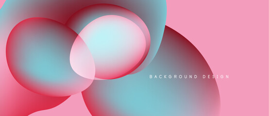 Abstract fluid shapes overlap, creating vibrant pinks, blues. Gradient colors blend smoothly, modern design element.