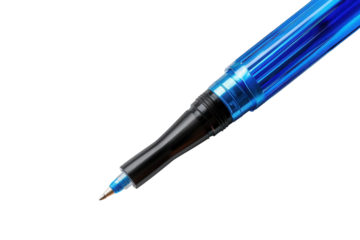 Blue writing pen close up detail on black background macro shot office supplies stationary school