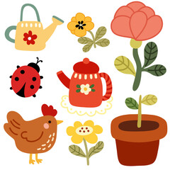 set of flowers, animals and plants