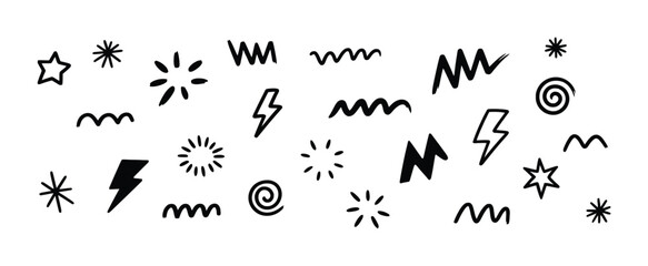 Collection of Hand-Drawn Black and White Abstract Shapes and Symbols