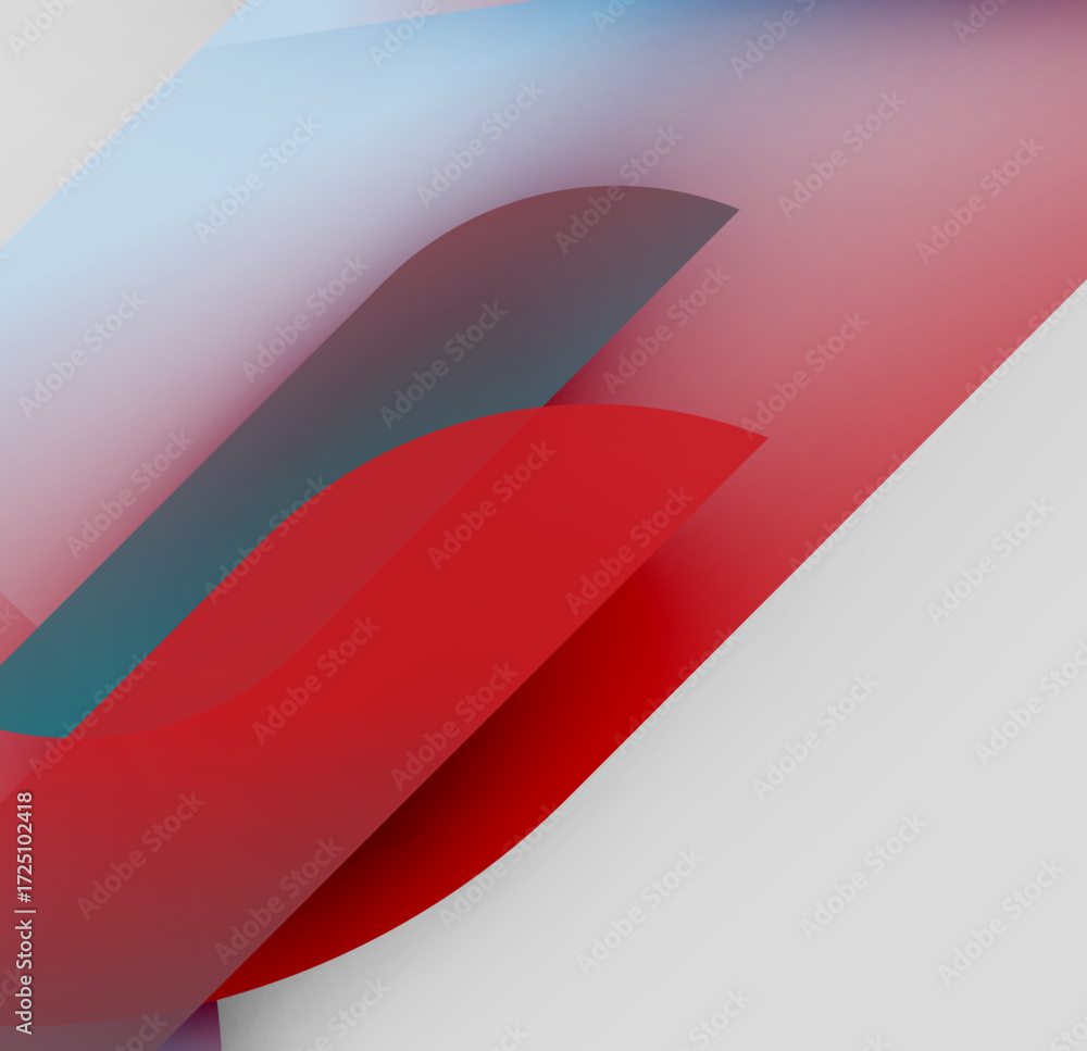 Poster abstract composition. red, blue, gray layers overlap creating dynamic visual effect. minimalist desi