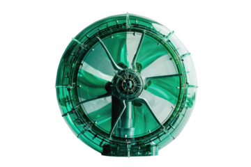 Elegant green fan on black background captures cooling industrial style and futuristic technology