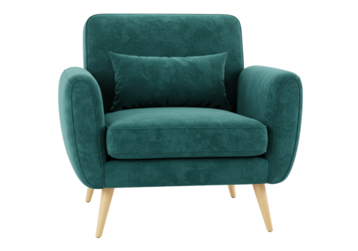Isolated green armchair with pillow for living room or lounge interior, furniture