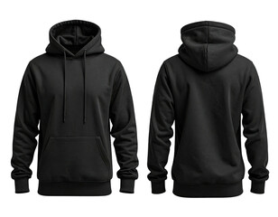 Front and back view of a plain black hoodie (9)