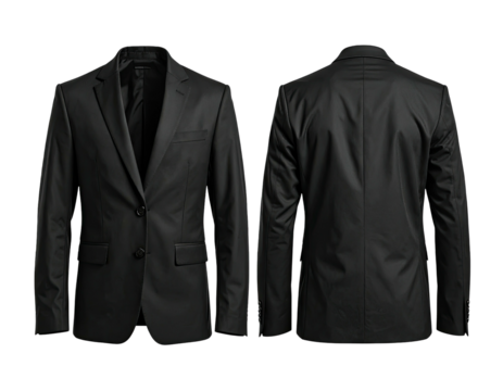 Formal black suit jacket, front and back view