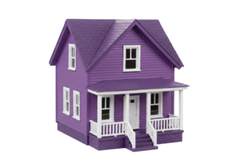 Isolated Purple Two-Story House with Front Porch Architecture and White Trim Details
