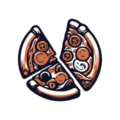 A delicious pizza with various toppings, sliced and ready to serve, on a white background