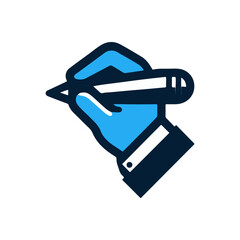 A hand holding a pen poised to write on a blank page, symbolizing creativity and inspiration