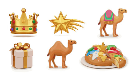 Three kings day elements, 3d rendering