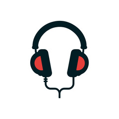 A minimalist illustration of headphones with red accents on a white background, suitable for music themes