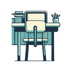 Fototapeta premium A minimalist workspace featuring a desk and chair with books and a potted plant, ideal for creative tasks