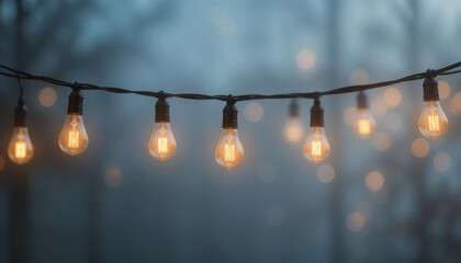 Multiple strands of illuminated decorative globe string lights, with their individual bulbs casting a soft, golden glow, presented as isolated elements on a clean white backdrop.