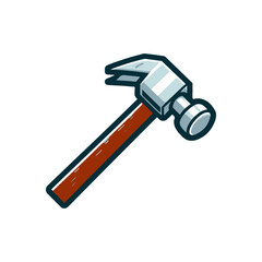 A cartoon-style hammer with a metallic head and wooden handle, ideal for construction themes
