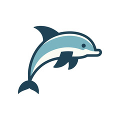 A playful dolphin leaping above the ocean surface, with a vibrant blue background
