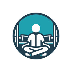 A serene figure meditating in a tranquil space surrounded by soft colors and calming elements