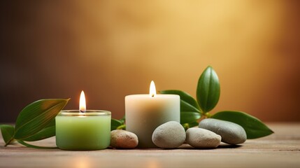 two lighted scented candles with some small plants 
