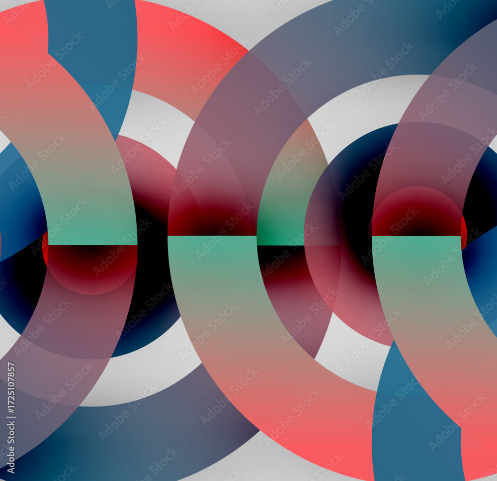 Poster abstract composition. overlapping circles create complex patterns, using gradients, shades. modern d