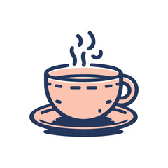 A steaming cup of coffee on a saucer, with a cozy kitchen background, perfect for relaxation