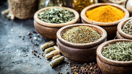 Spices herbs bowl display