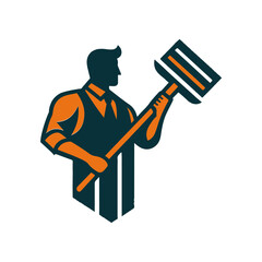 A stylized figure in a suit holding a shovel, symbolizing hard work and dedication