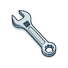 A detailed illustration of a shiny wrench lying on a flat surface, symbolizing tools and repairs