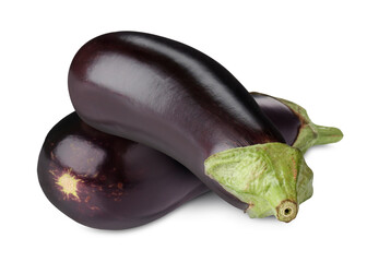 Ripe eggplants isolated on white. Fresh vegetable