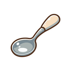 A shiny metal spoon with a wooden handle, isolated on a white background, ideal for kitchenware visuals