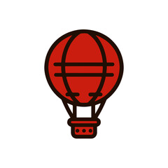 A vibrant red hot air balloon soaring against a clear blue sky, evoking a sense of adventure