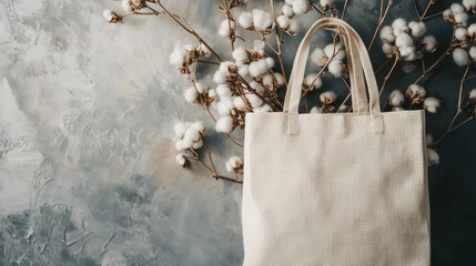 Beige tote bag cotton plants