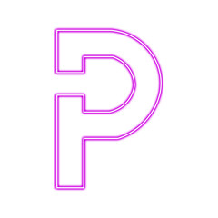 Illuminated pink neon letter p isolated on transparent background for vibrant design