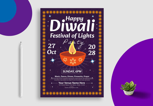 Diwali Party Flyer Template Design