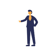 Businessman gesturing confidently in a professional setting with a clean background