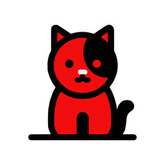 Cartoon-style red cat character with a playful expression sitting on a white background