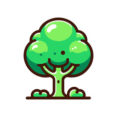 Cartoon-style green tree with a smiling face, set against a simple white background