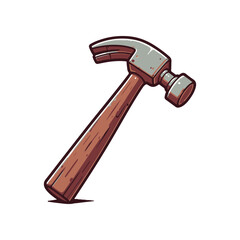 Cartoon-style hammer with a wooden handle and metallic head, isolated on a white background