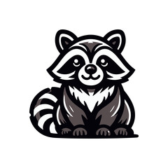 Obraz premium Cute cartoon raccoon character sitting cheerfully against a simple white background