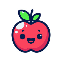 Obraz premium Cheerful cartoon apple character with a smiling face and green leaf, ideal for children's education