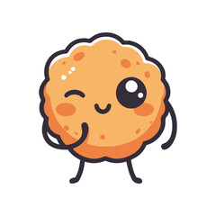 Cheerful cartoon cookie character winking and smiling, set against a simple white background
