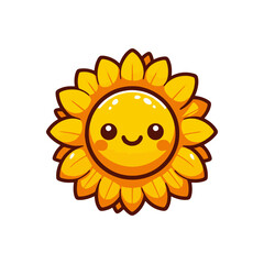 Cheerful cartoon sunflower character with a smiling face, bright yellow petals, and sunny disposition